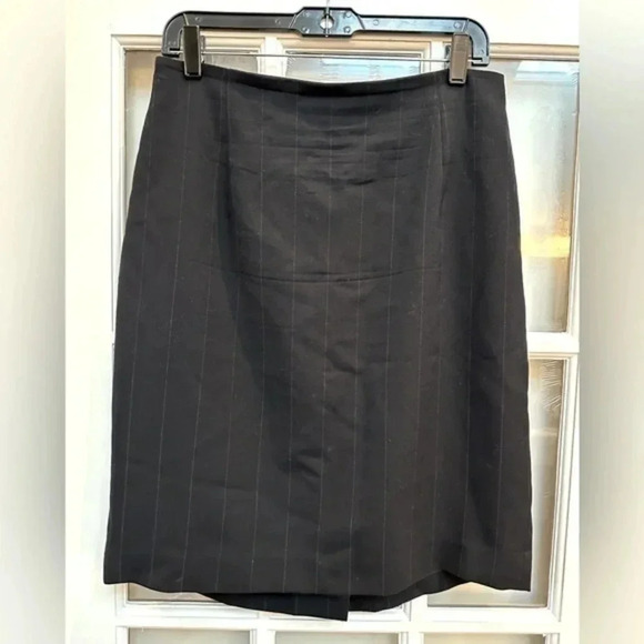 Ann Taylor | Wool Classic Black Pin Stripe Pencil Skirt Size 12 Large L Career - Picture 1 of 6